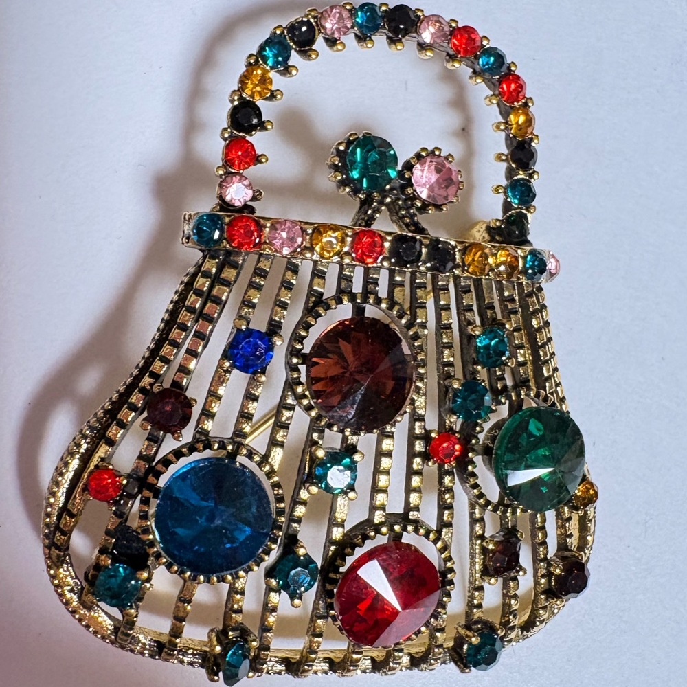 Vibrant vintage inspired multicolor rhinestone Women's Bag Brooch